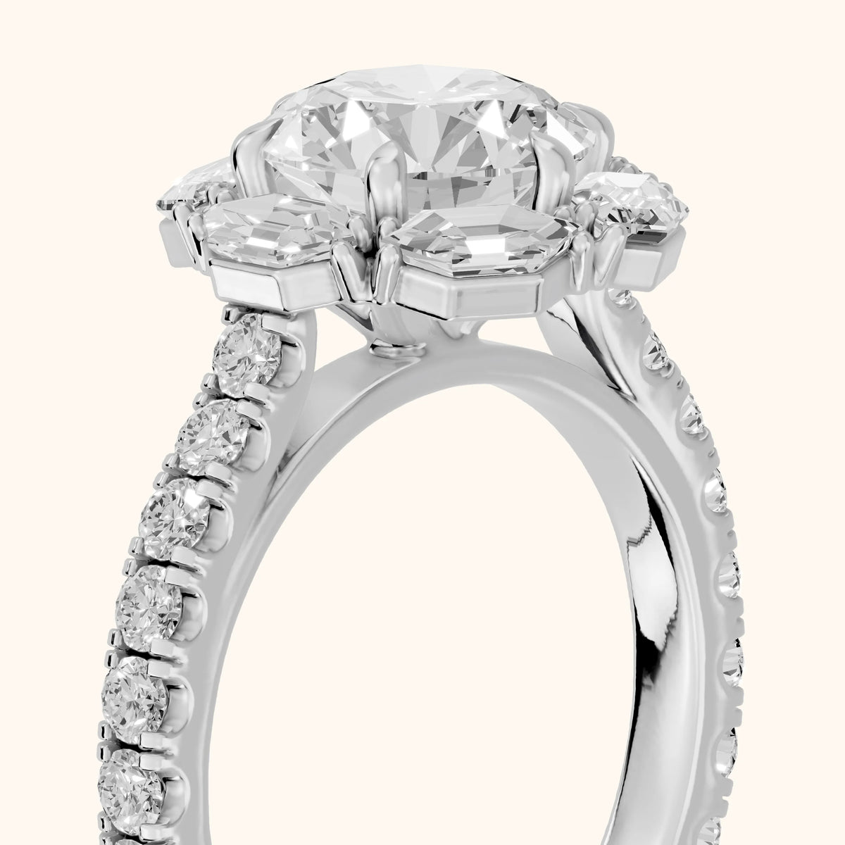 Natick Deco Halo Round Diamond Engagement Ring in Silver - slant-view.webp