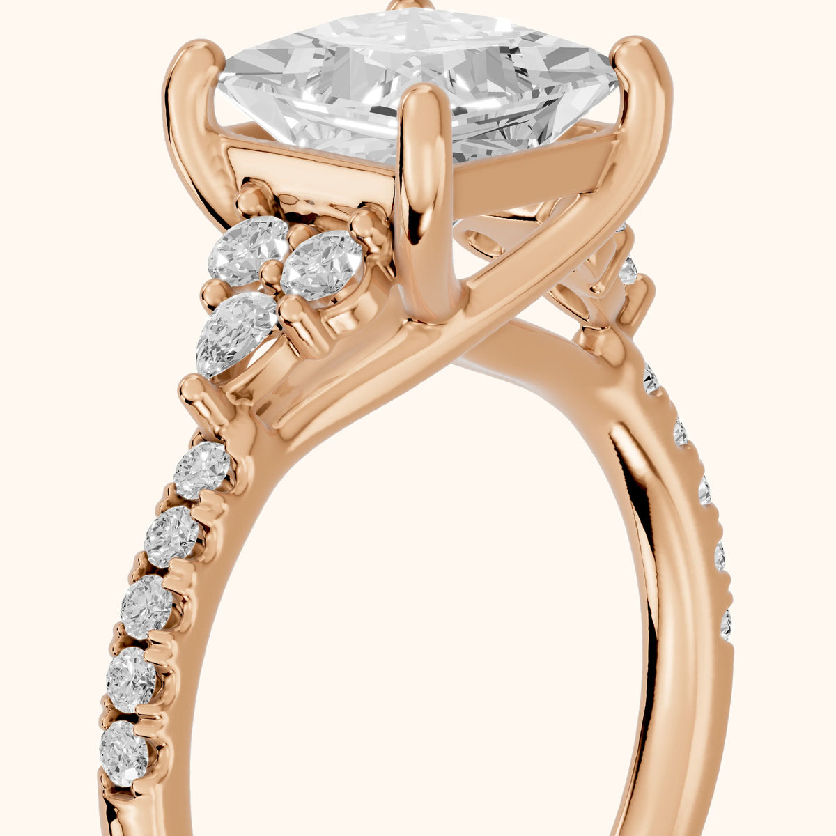 Alta Pavé Cluster Princess Diamond Engagement Ring in Rose Gold - slant-view.webp