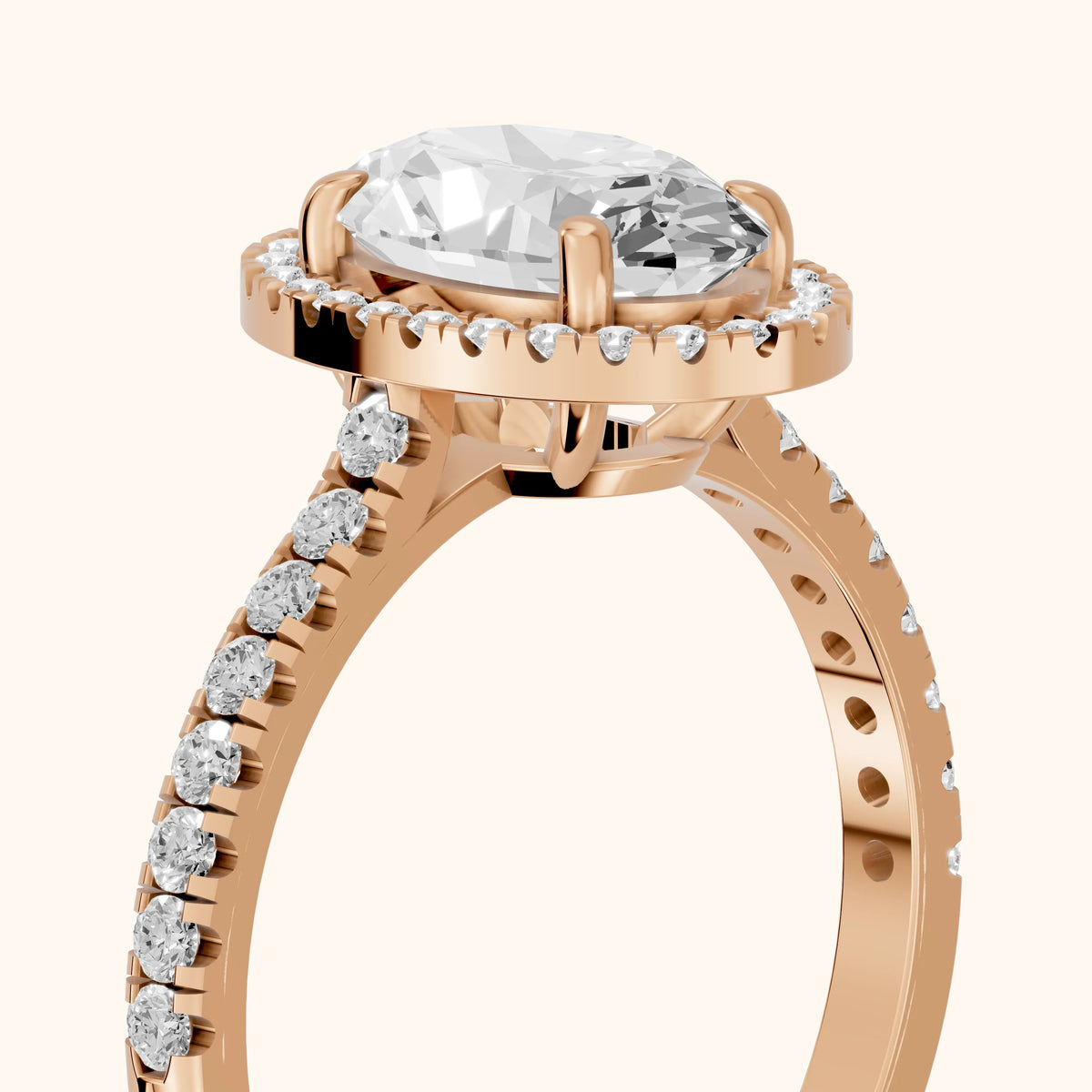 Mabel Halo French Pavé Oval Diamond Engagement Ring in Rose Gold - slant-view.webp