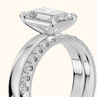 Veda Split Shank Pavé Emerald Diamond Engagement Ring in Silver - slant-view.webp