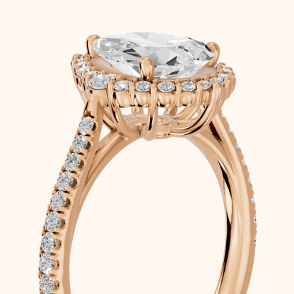 Melody Halo Cathedral Pear Diamond Engagement Ring in Rose Gold - slant-view.webp