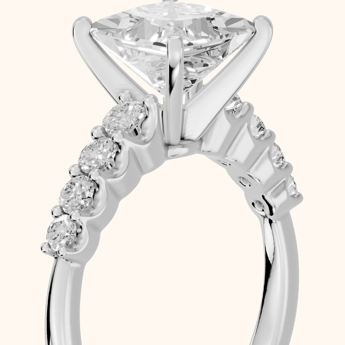 Augusta Graduated Pavé Princess Diamond Engagement Ring in Silver - slant-view.webp