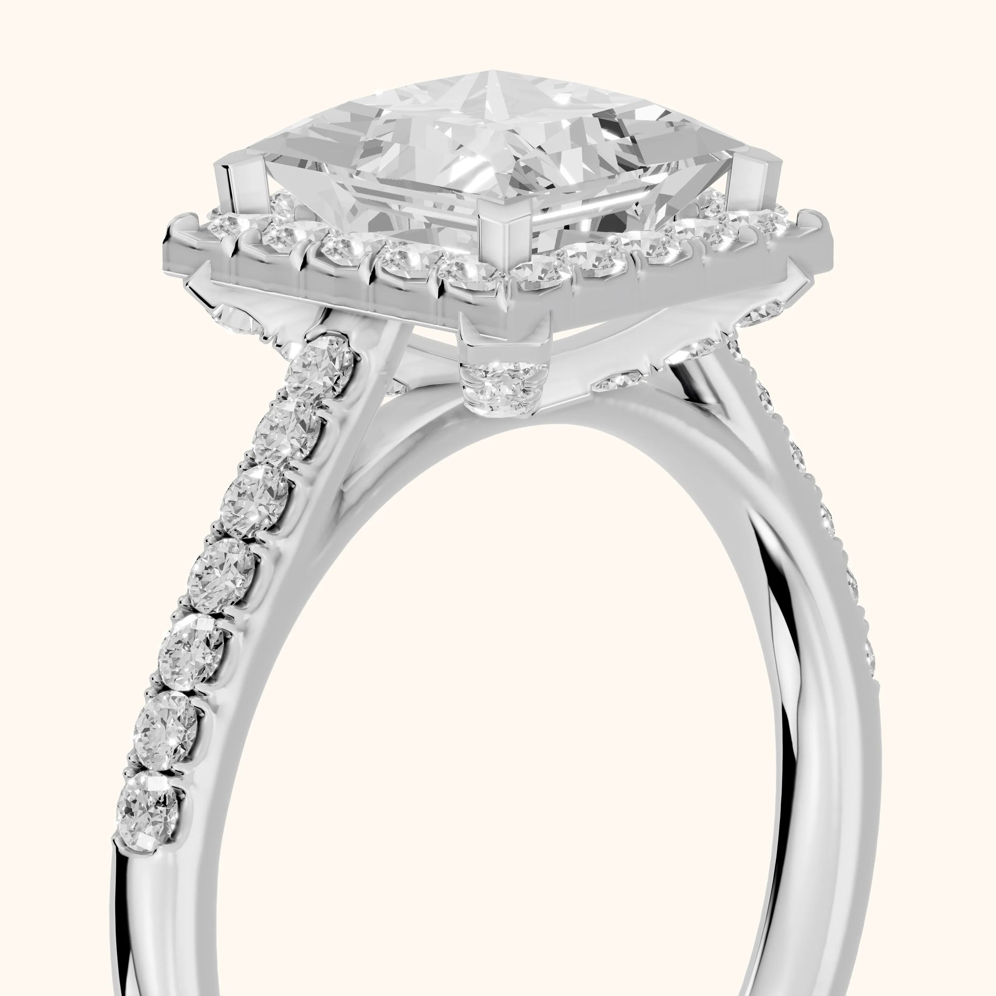Alma Halo Pavé Princess Diamond Ring in Silver - slant-view.webp