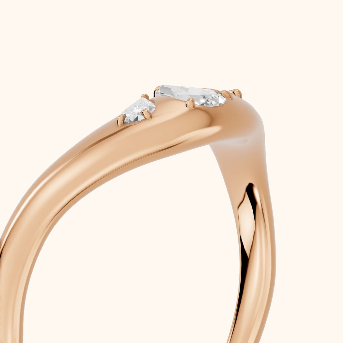 Beatrice Curved Contour Pear Diamond Wedding Band in Rose Gold - slant-view