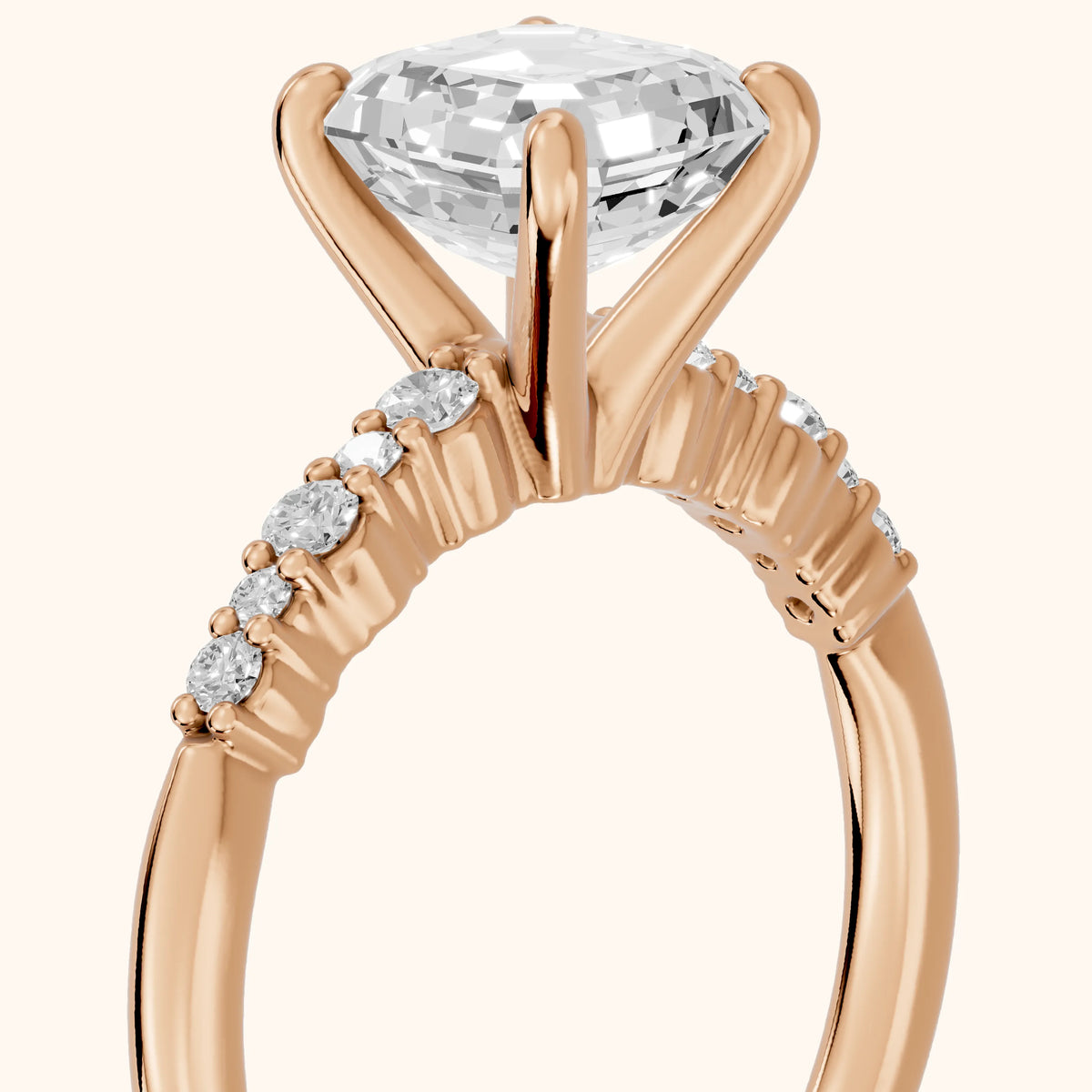 Deirdre Graduated Pavé Asscher Diamond Engagement Ring in Rose Gold - slant-view.webp