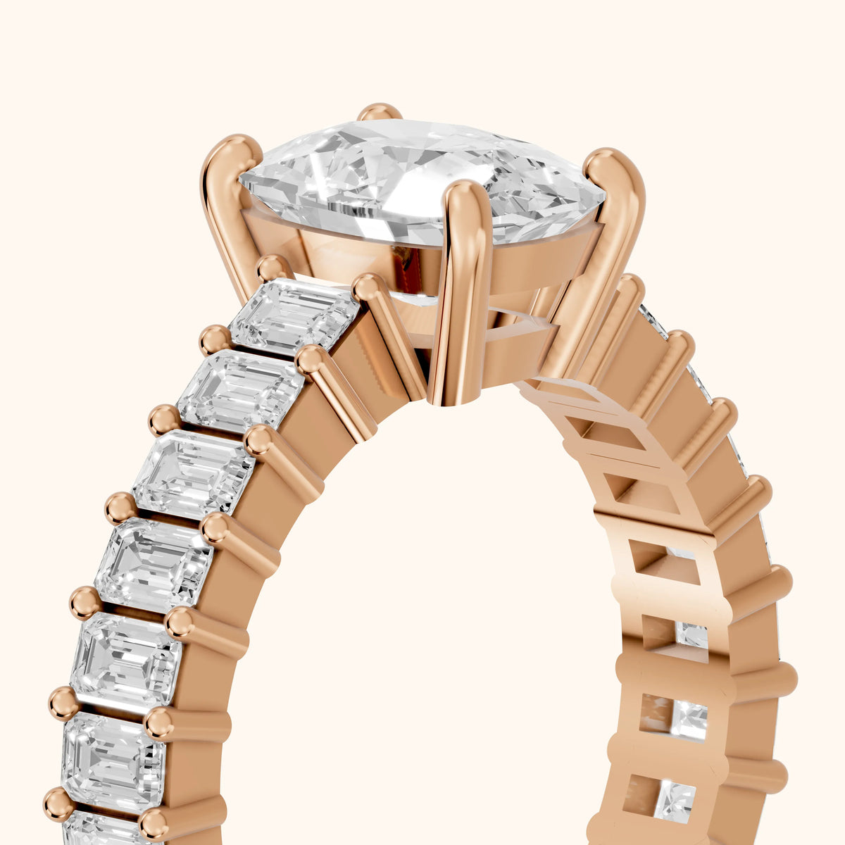 Mallory Shared Prong Cushion Diamond Engagement Ring in Rose Gold - slant-view.webp