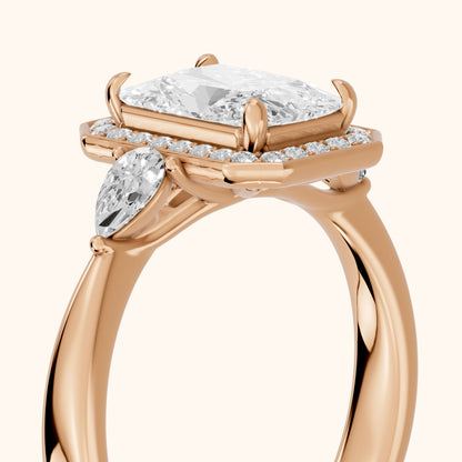 Eliza Halo Sidestone Radiant Diamond Engagement Ring in Rose Gold - slant-view.webp