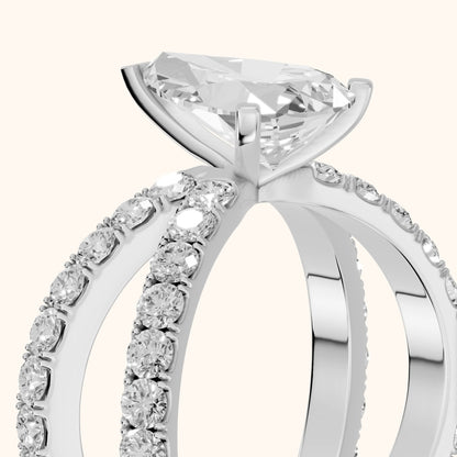Lior Criss Cross Pavé Pear Diamond Engagement Ring in Silver - slant-view.webp