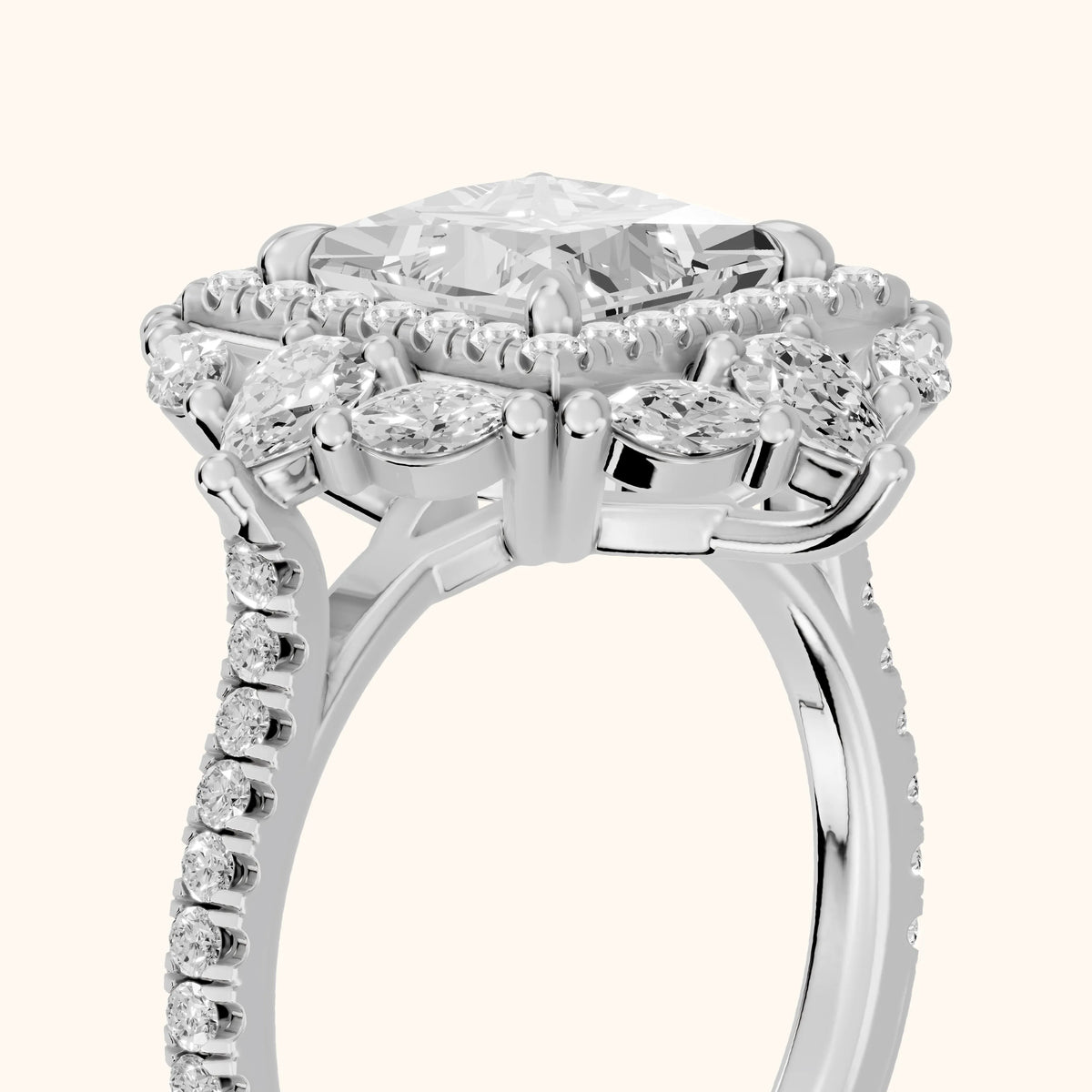 Gianna Vintage Double Halo Princess Diamond Engagement Ring in Platinum - slant-view.webp