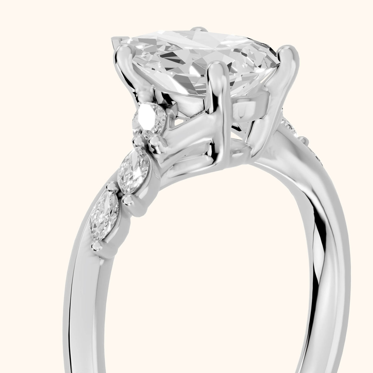 Cathy Leaf Twist Pear Diamond Engagement Ring in Silver - slant-view.webp