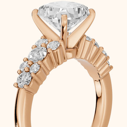 Roxana Graduated Cluster Cushion Diamond Engagement Ring in Rose Gold - slant-view.webp