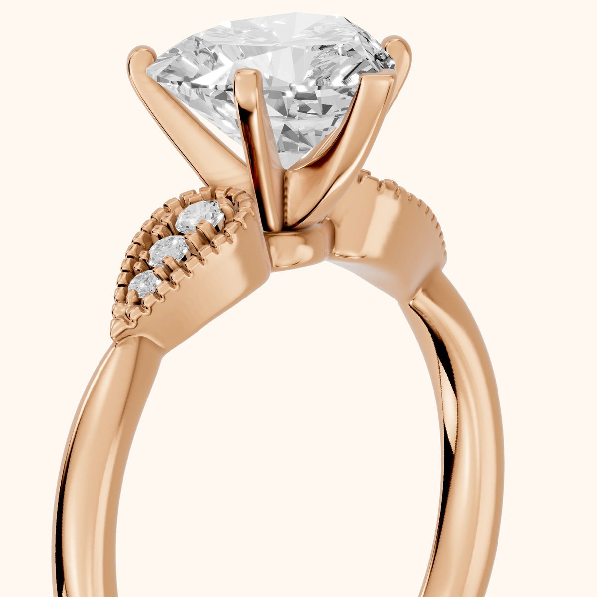 Adora Vintage Milgrain Heart Diamond Engagement Ring in Rose Gold - slant-view.webp