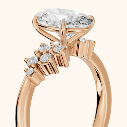 Gina Cluster Oval Diamond Engagement Ring in Rose Gold - slant-view.webp
