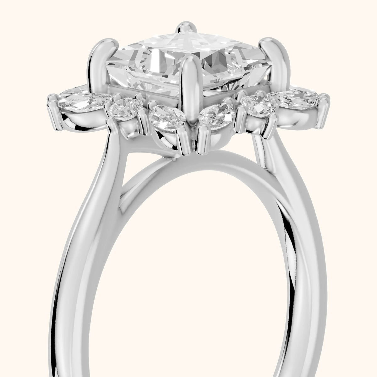 Brynn Starburst Cluster Princess Diamond Engagement Ring in Silver - slant-view.webp