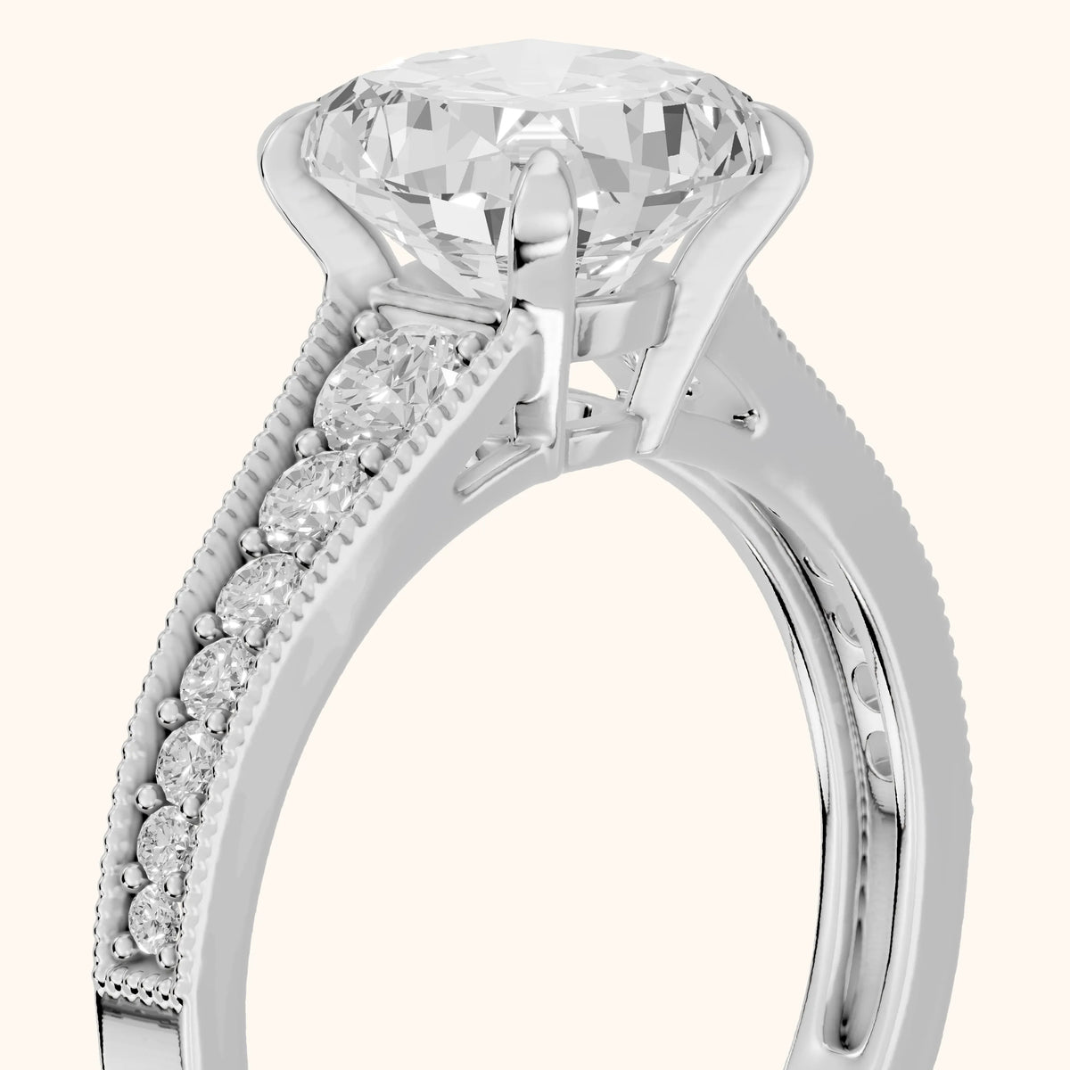 Mary Milgrain Pavé Cushion Diamond Engagement Ring in Silver - slant-view.webp