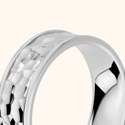 Sahana Hammered Step Edge Wedding Band in Platinum - slant-view