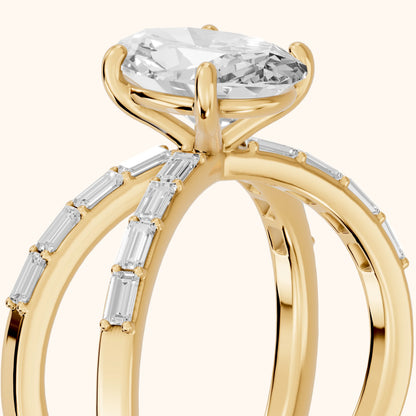 Annie Crossover Baguette Oval Diamond Engagement Ring in Yellow Gold - slant-view.webp