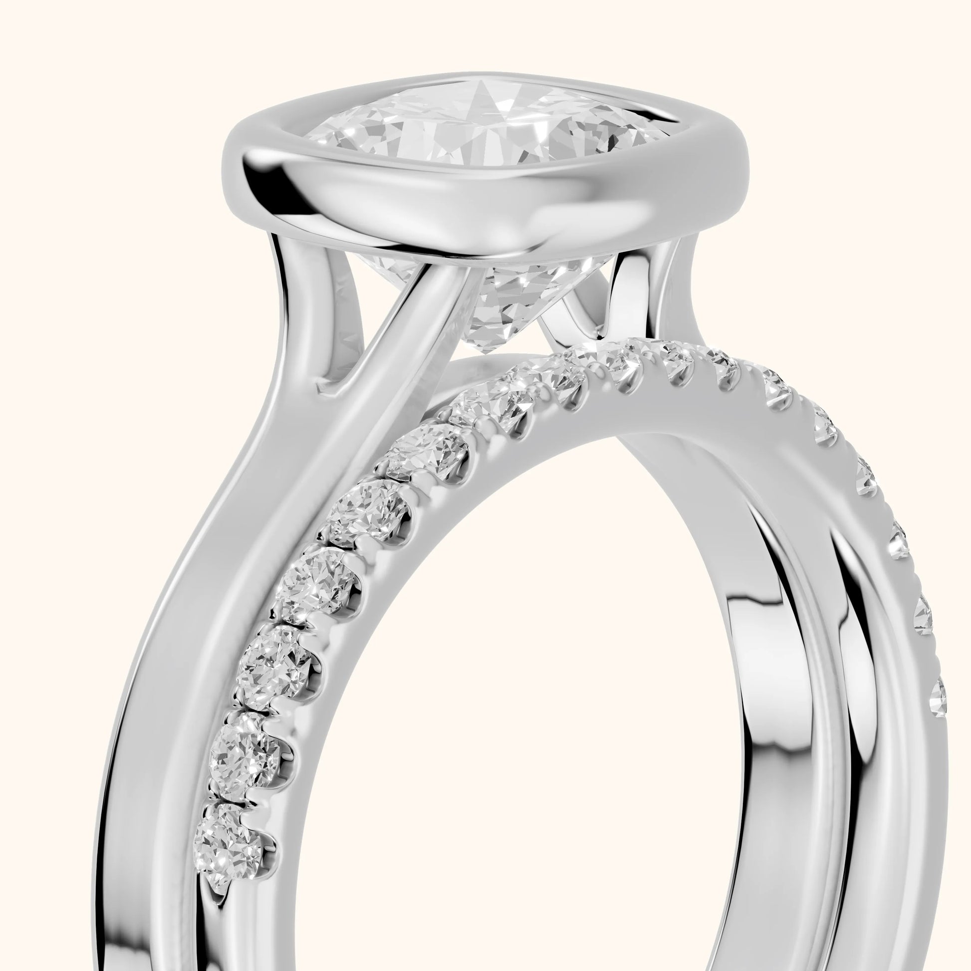 Ayla Bezel Bypass Cushion Diamond Ring in White Gold - slant-view.webp
