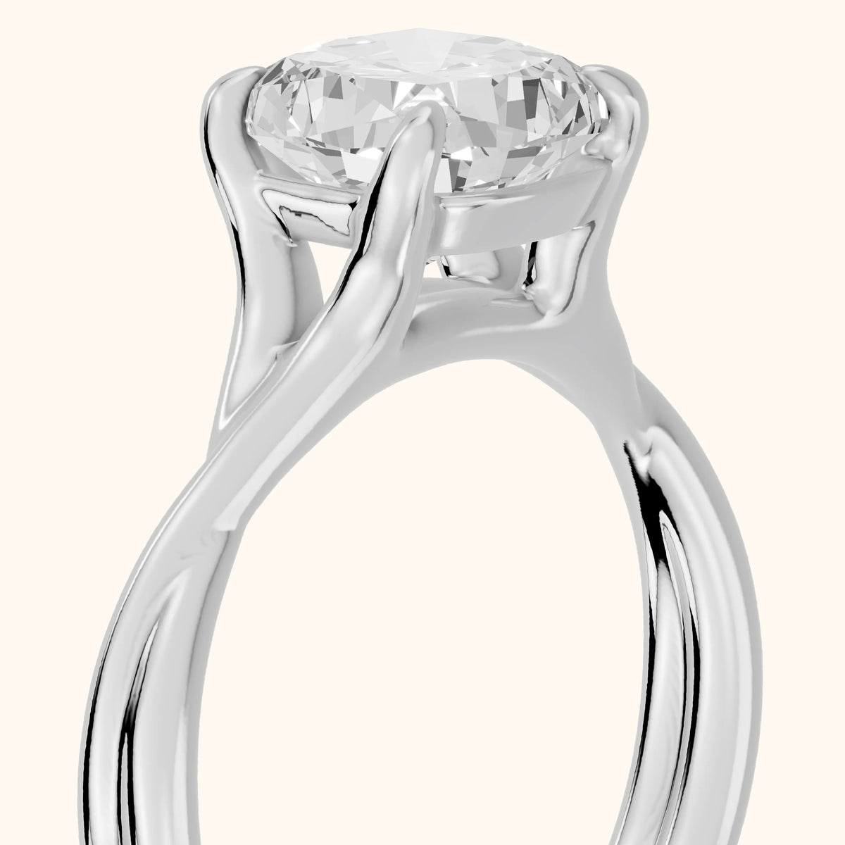 Rosa Twist Solitaire Cushion Diamond Engagement Ring in Platinum - slant-view.webp
