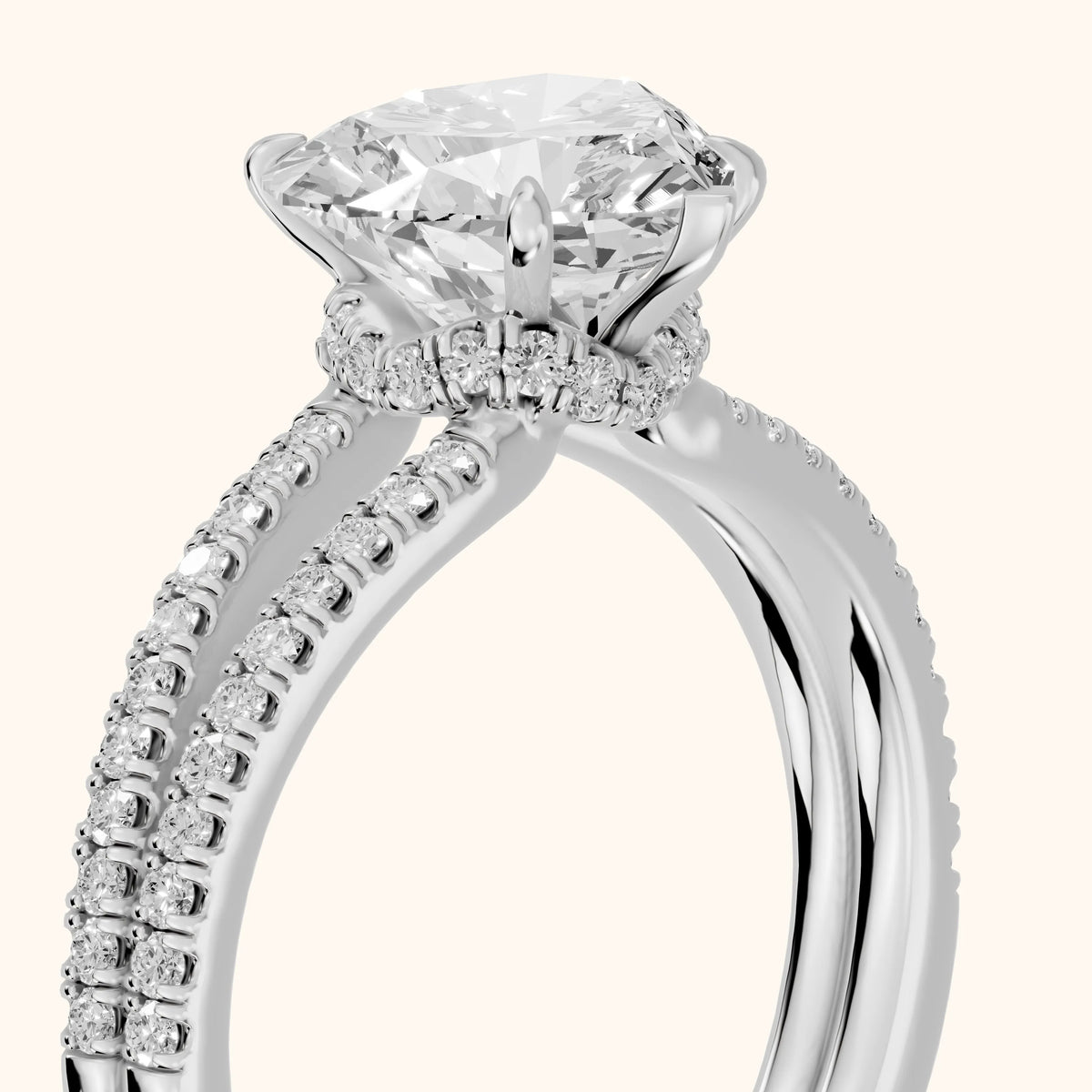 Carmel Hidden Halo Split Shank Heart Diamond Engagement Ring in Silver - slant-view.webp