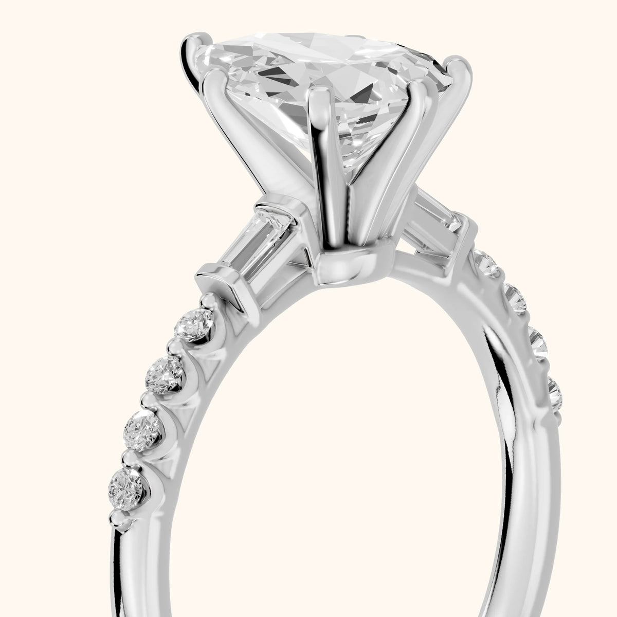 Taos Beaded Baguette Pear Diamond Engagement Ring in Silver - slant-view.webp
