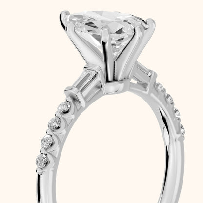 Taos Beaded Baguette Pear Diamond Engagement Ring in Silver - slant-view.webp