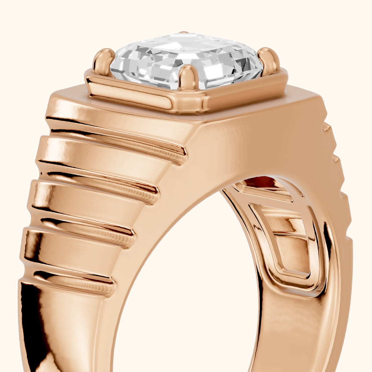Wells Ridged Dome Asscher Diamond Engagement Ring in Rose Gold - slant-view.webp