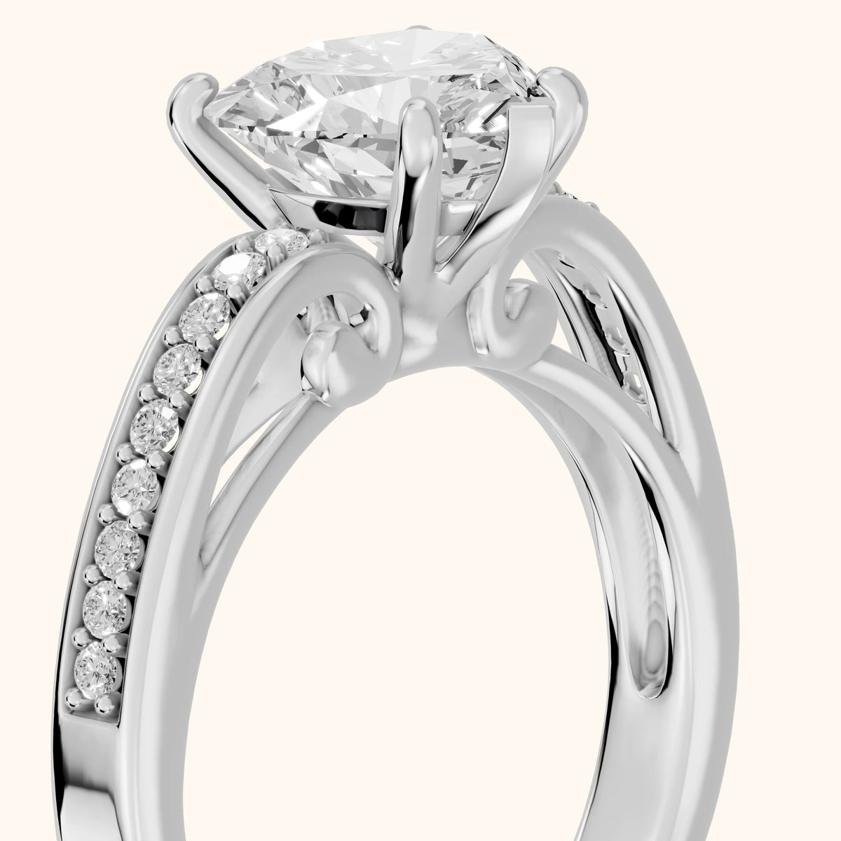 Lucy Vintage Pavé Heart Diamond Engagement Ring in White Gold - slant-view.webp