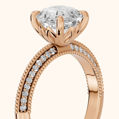 Indie Vintage Milgrain Asscher Diamond Engagement Ring in Rose Gold - slant-view.webp