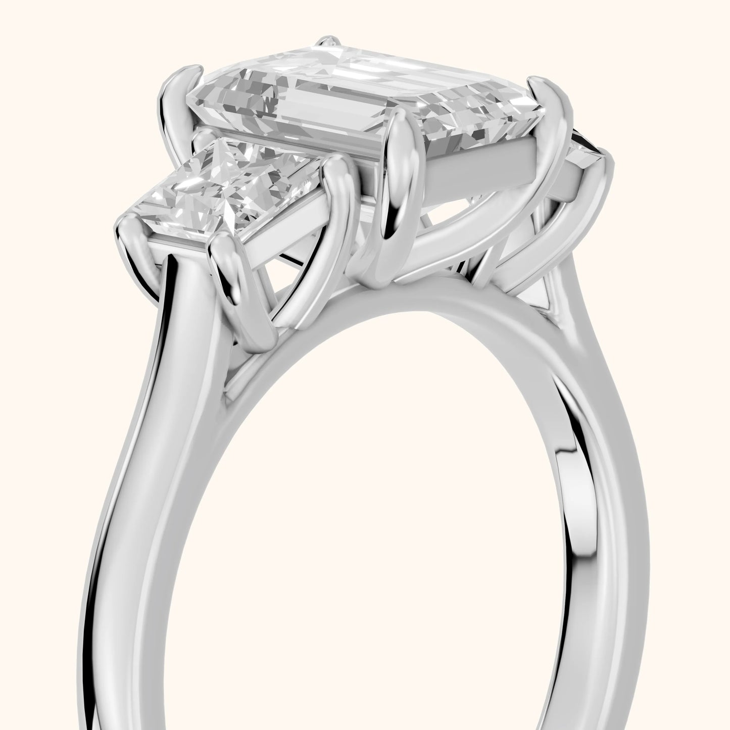 Sienna Three-Stone Emerald Diamond Ring in White Gold - slant-view.webp