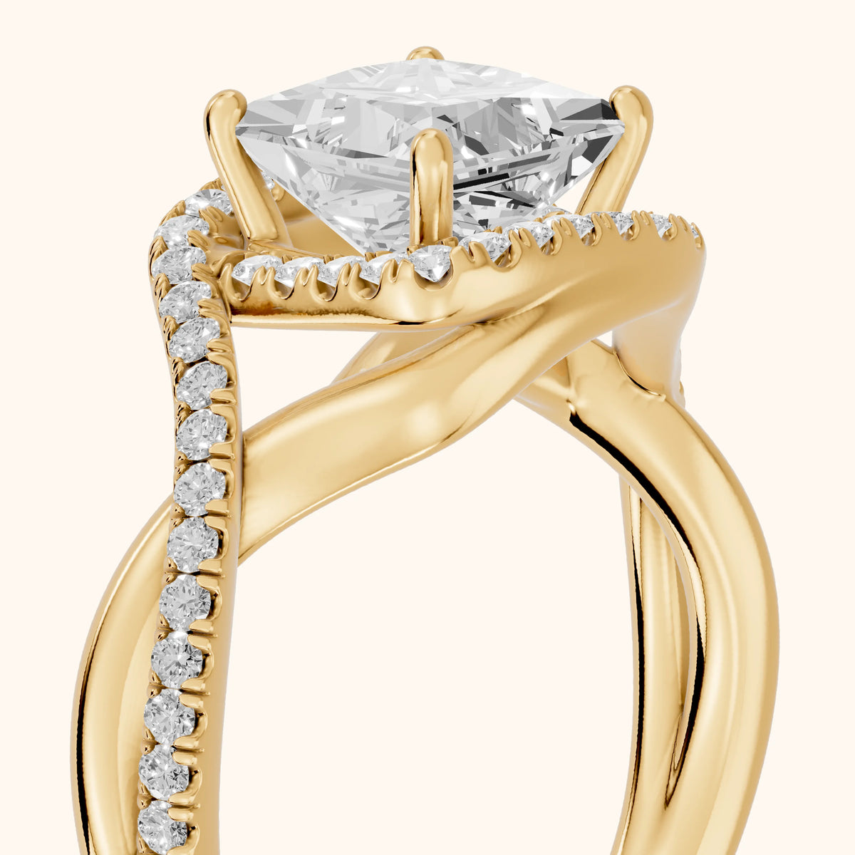 Dover Twist Halo Princess Diamond Engagement Ring in Yellow Gold - slant-view.webp