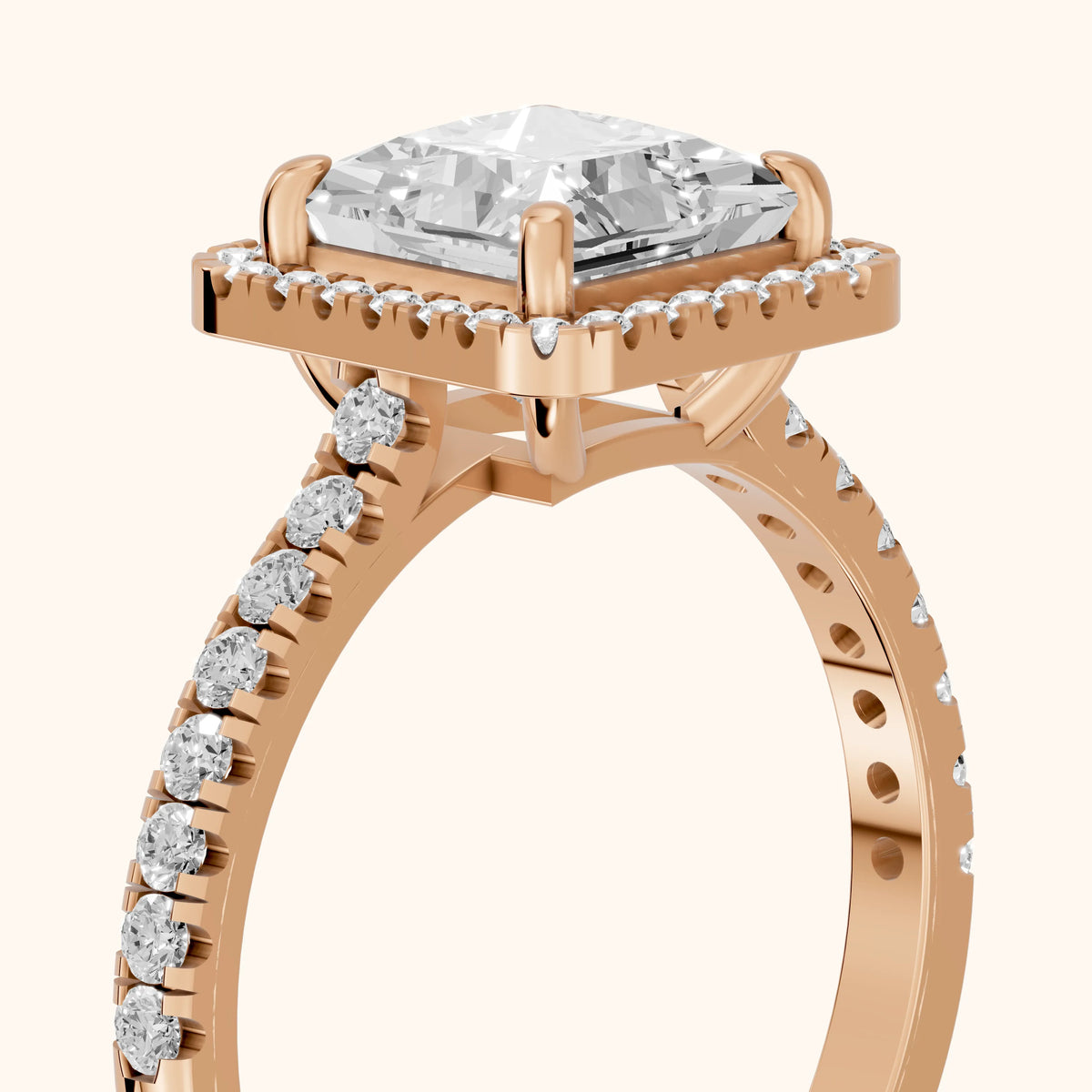 Mabel Halo French Pavé Princess Diamond Engagement Ring in Rose Gold - slant-view.webp