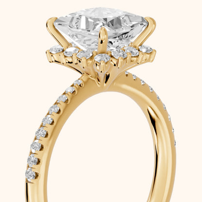 Leonie Starburst Halo Princess Diamond Engagement Ring in Yellow Gold - slant-view.webp