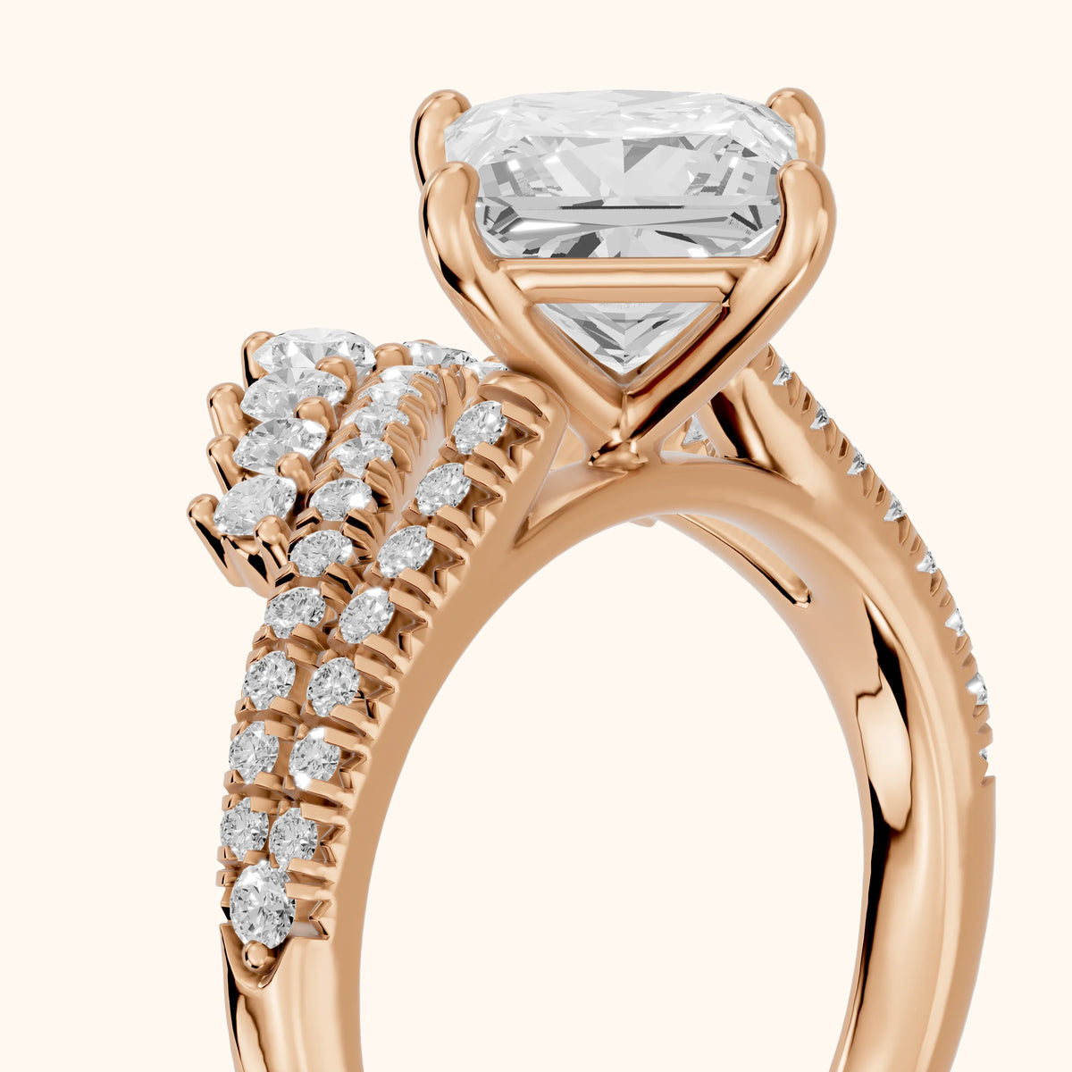 Annette Split Shank Pavé Princess Diamond Engagement Ring in Rose Gold - slant-view.webp