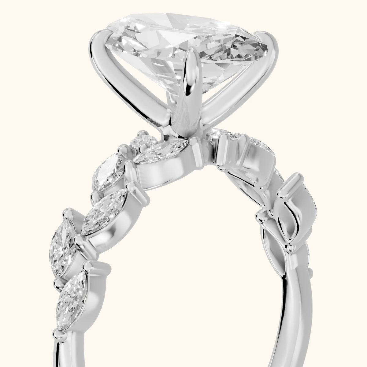 Mirella Laurel Oval Diamond Engagement Ring in Silver - slant-view.webp