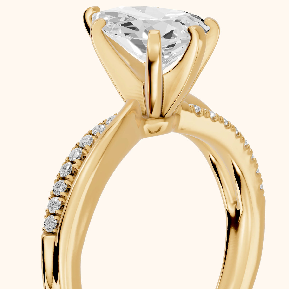 Alida Split Shank Pavé Pear Diamond Engagement Ring in Yellow Gold - slant-view.webp