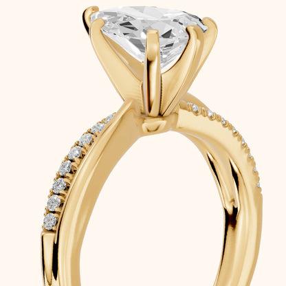Alida Split Shank Pavé Pear Diamond Engagement Ring in Yellow Gold - slant-view.webp