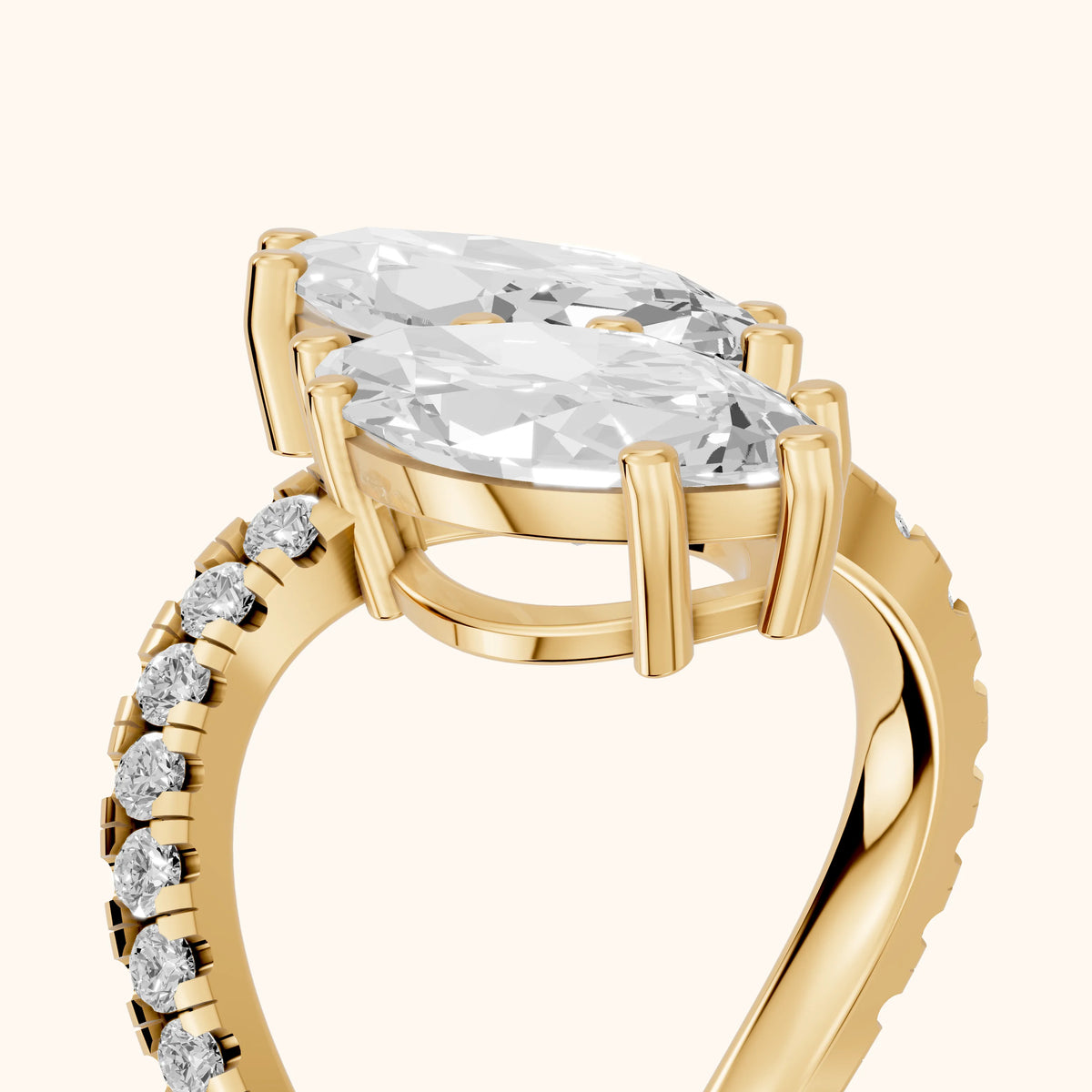 Lottie Two-Stone Bypass Marquise Diamond Engagement Ring in Yellow Gold - slant-view.webp