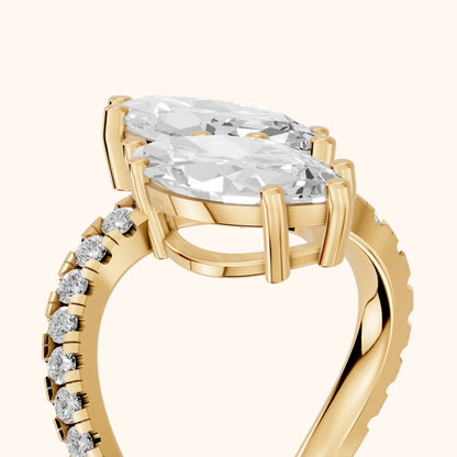 Lottie Two-Stone Bypass Marquise Diamond Engagement Ring in Yellow Gold - slant-view.webp