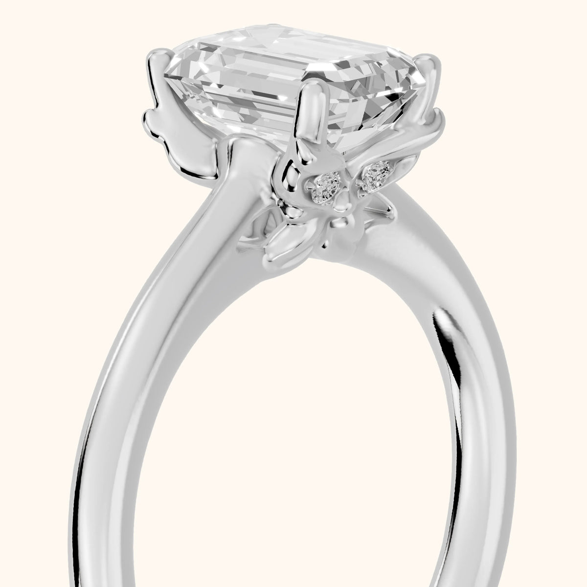 Benita Leaf Emerald Diamond Engagement Ring in Silver - slant-view.webp