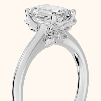 Benita Leaf Emerald Diamond Engagement Ring in Silver - slant-view.webp