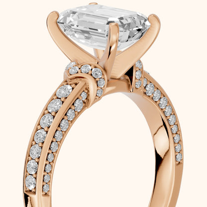 Anabelle Statement Pavé Emerald Diamond Engagement Ring in Rose Gold - slant-view.webp