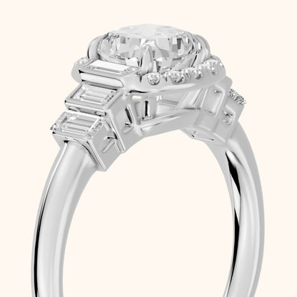 Antonia Baguette Halo Cushion Diamond Engagement Ring in Platinum - slant-view.webp