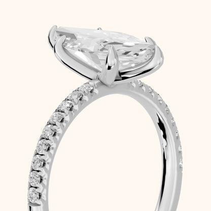 Ione Solitaire Pavé Marquise Diamond Engagement Ring in Silver - slant-view.webp
