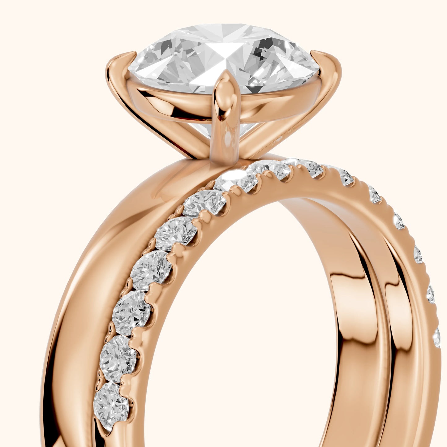 Veda Split Shank Pavé Round Diamond Engagement Ring in Rose Gold - slant-view.webp