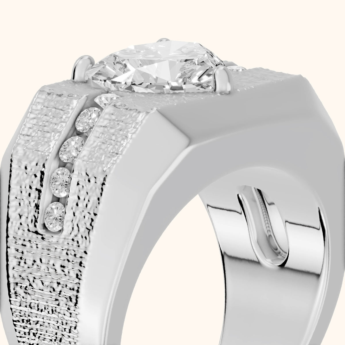 Ames Engraved Channel Set Heart Diamond Engagement Ring in White Gold - slant-view.webp