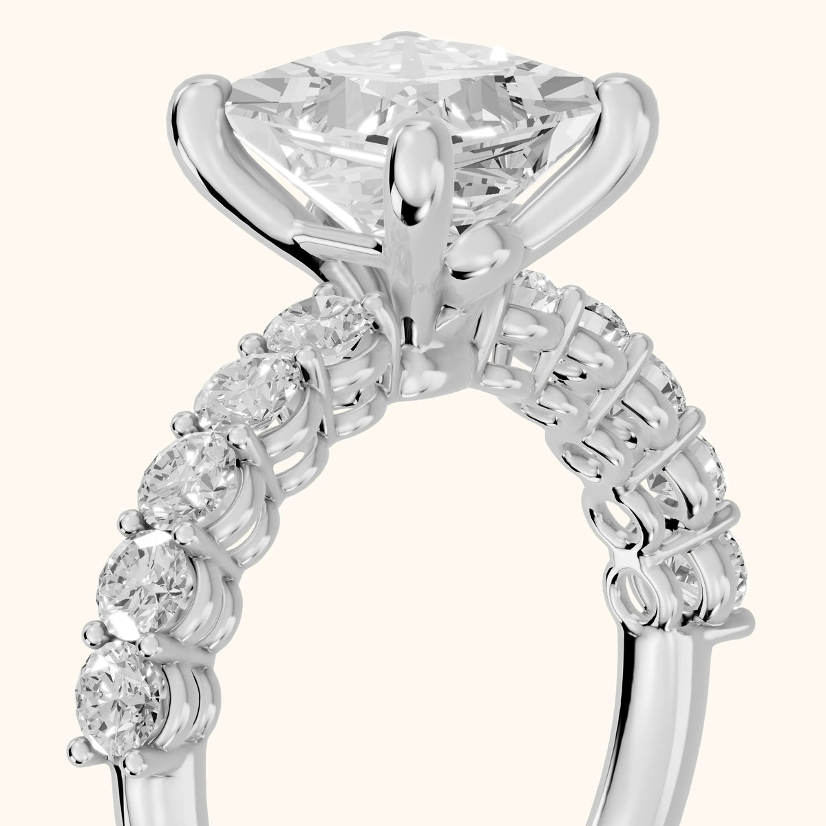 Sterling Statement Pavé Princess Diamond Engagement Ring in Silver - slant-view.webp