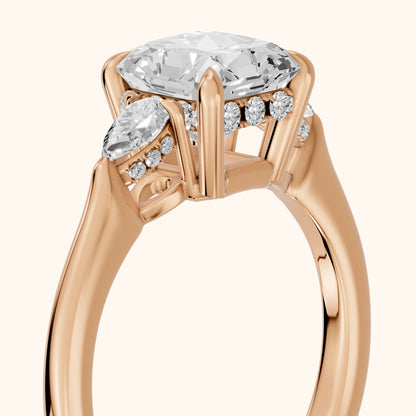 Leila Three-Stone Radiant Diamond Engagement Ring in Rose Gold - slant-view.webp