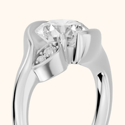 Inez Leaf Bypass Round Diamond Engagement Ring in Platinum - slant-view.webp