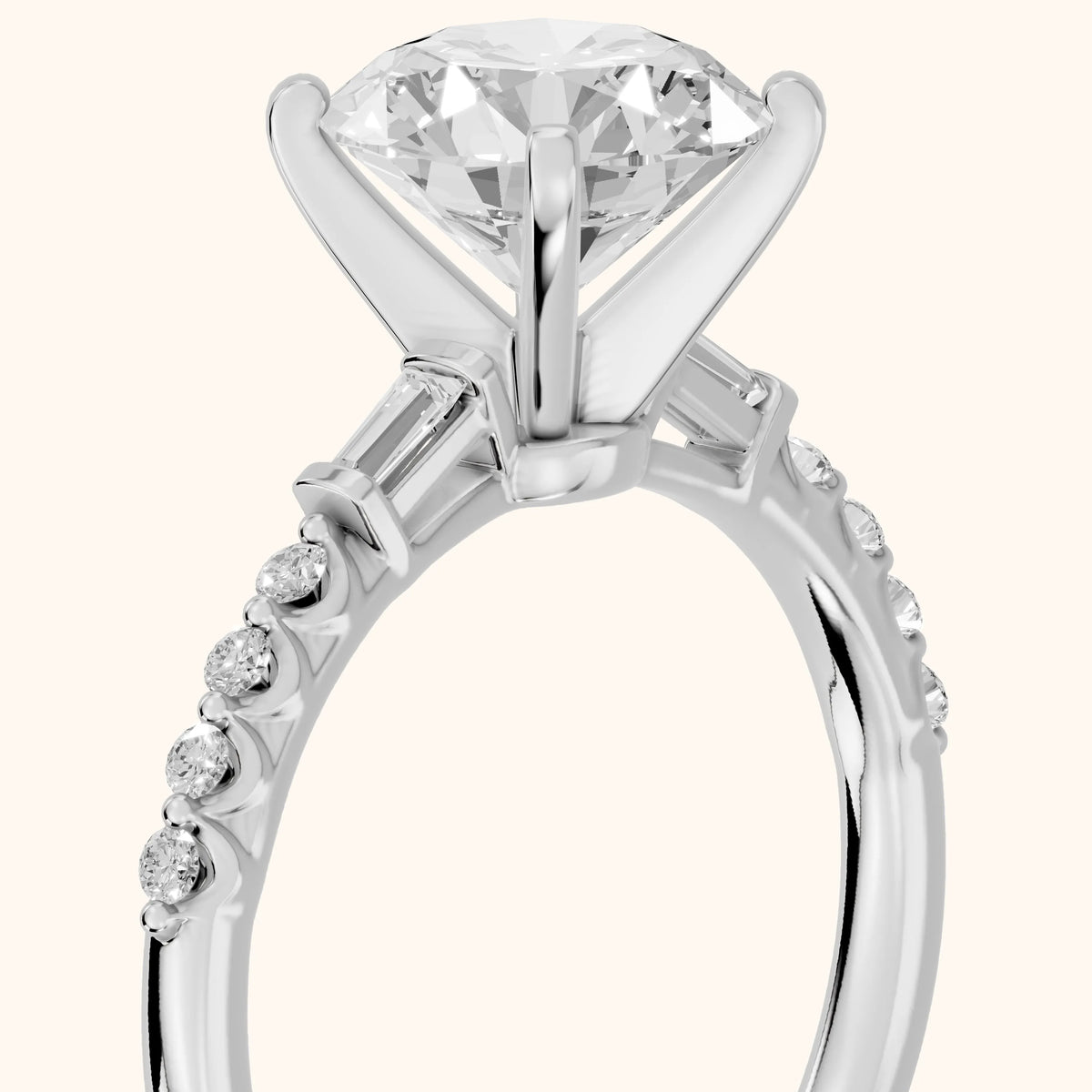 Taos Beaded Baguette Round Diamond Engagement Ring in White Gold - slant-view.webp